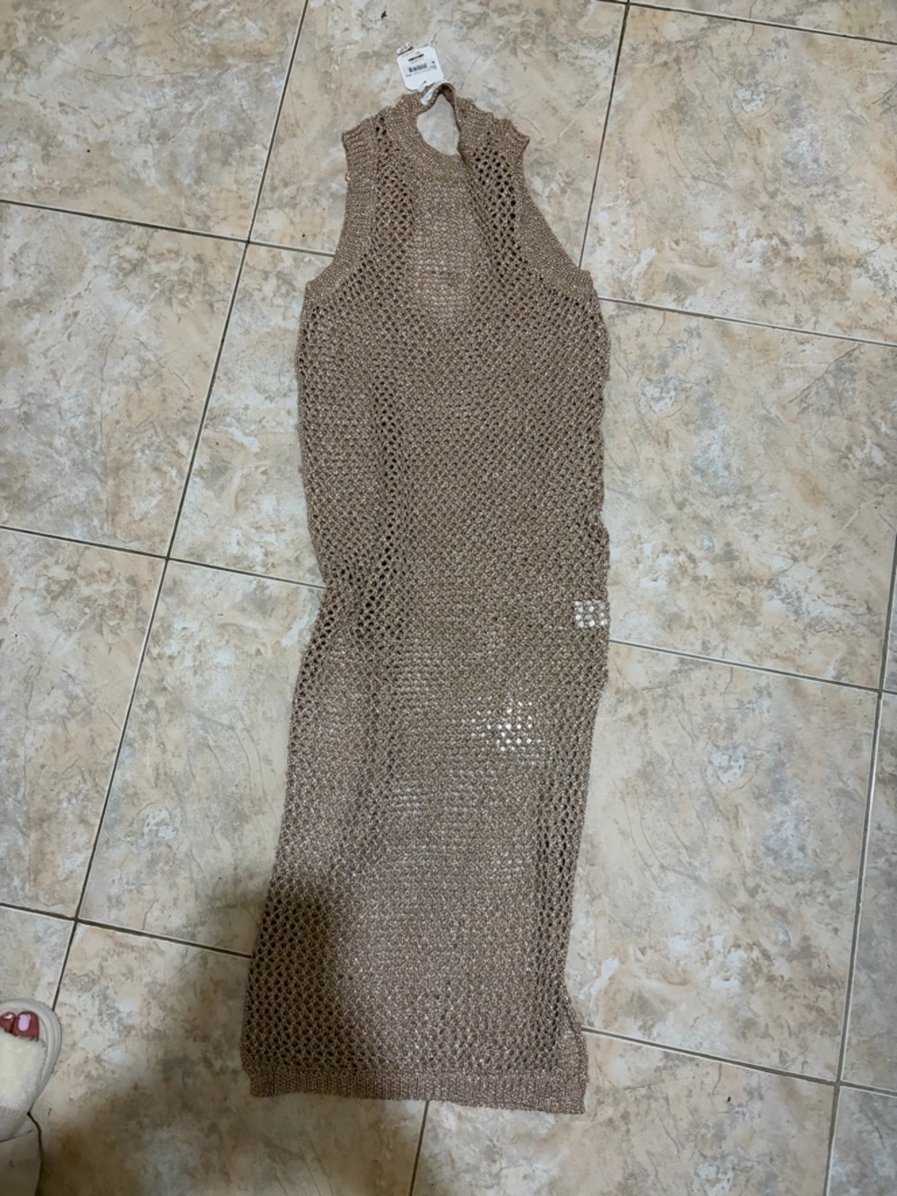 Altar'd State Taupe Open-Knit Maxi Dress